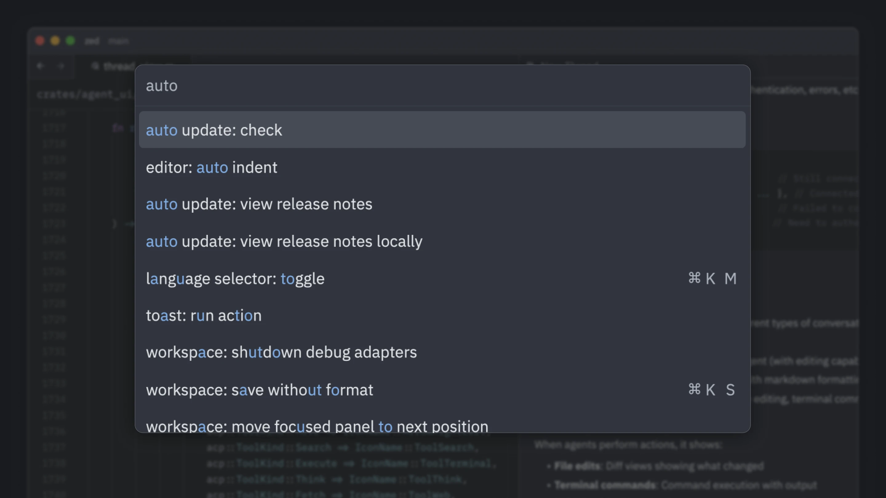 The "auto update: check" command