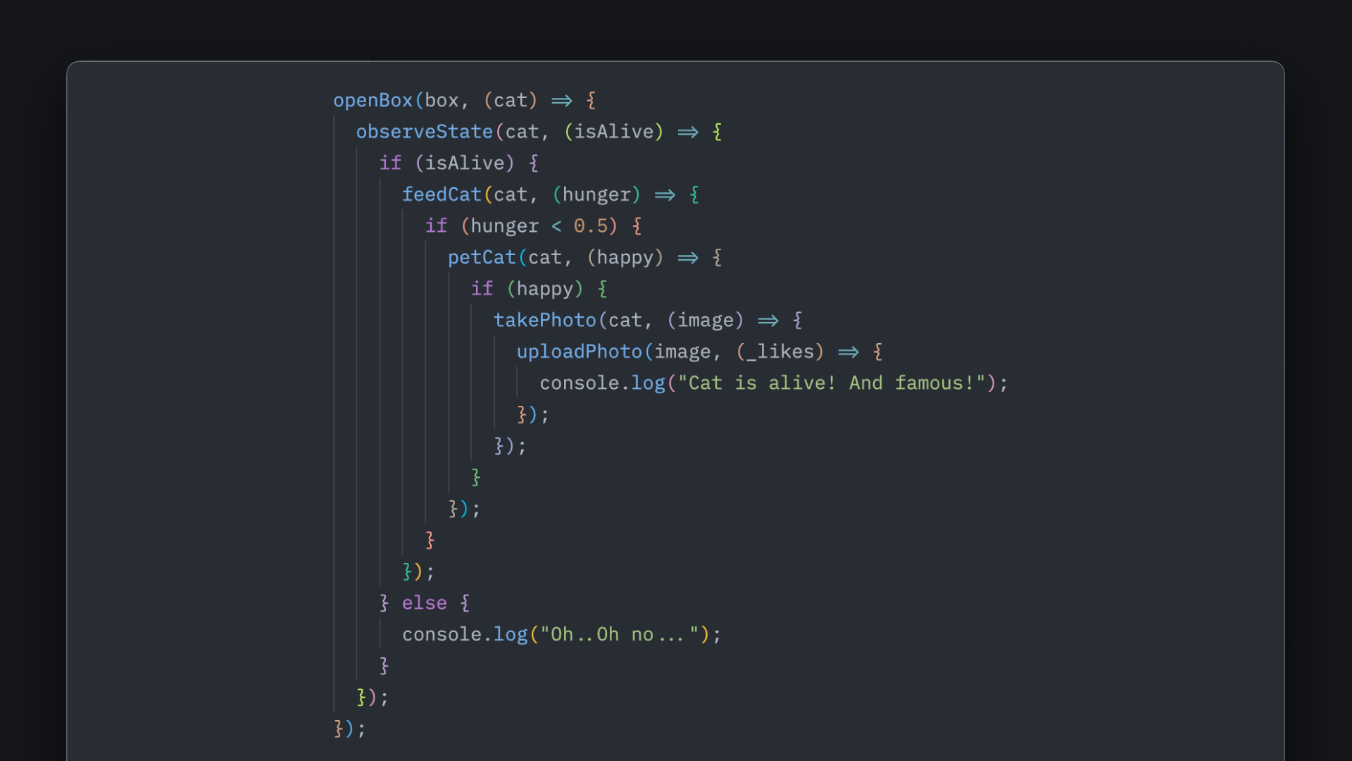 Snippet of rainbow brackets.